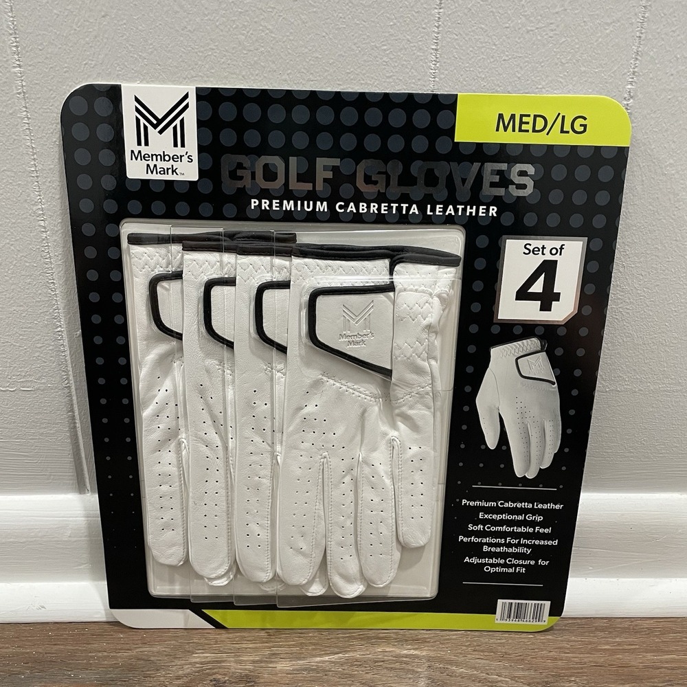 Members Mark Premium Cabretta Leather White Golf Gloves 4 Pack Sz M/L Men's